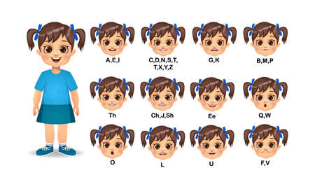 girl mouth animation and Alphabet pronunciation set vectorのイラスト素材