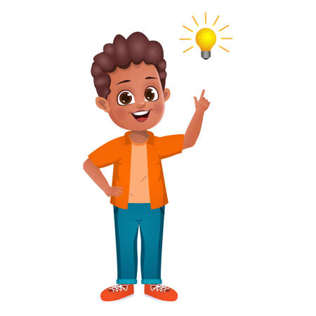 cute kid thinking idea vectorのイラスト素材