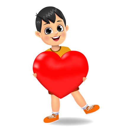 cute boy holding heart symbol vectorのイラスト素材