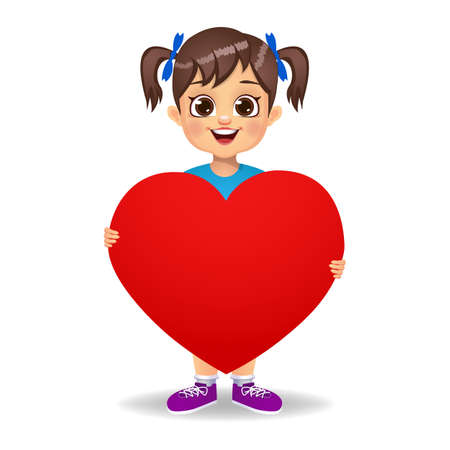 cute girl kid holding love symbol vectorのイラスト素材