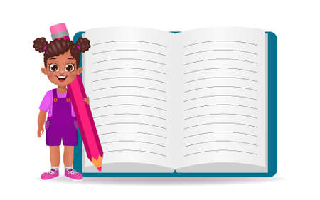 cute african girl showing big empty bookのイラスト素材
