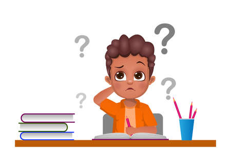the cute boy got doubt while studying vectorのイラスト素材
