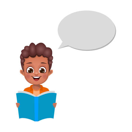 girl kid reading book with speech bubble vectorのイラスト素材