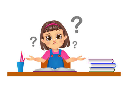 cute girl got doubt while studying vectorのイラスト素材