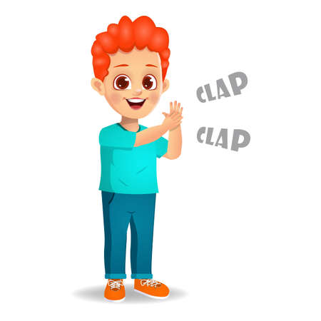 cute boy kid clapping vectorのイラスト素材