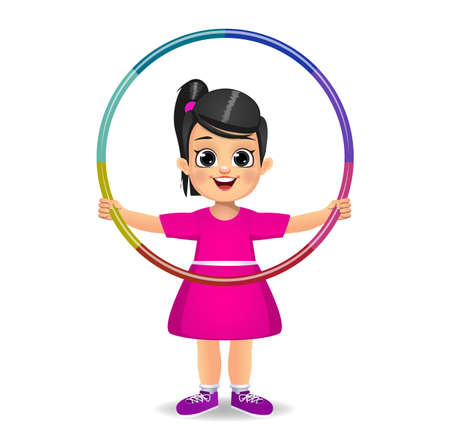 cute girl kid playing with hula hoopのイラスト素材