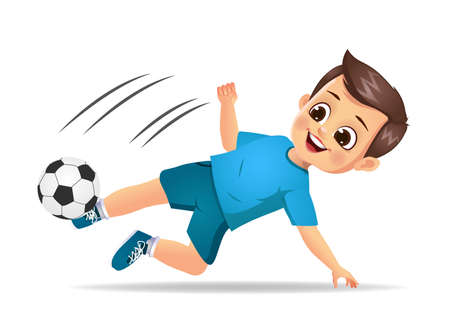 cute boy kid playing soccerのイラスト素材