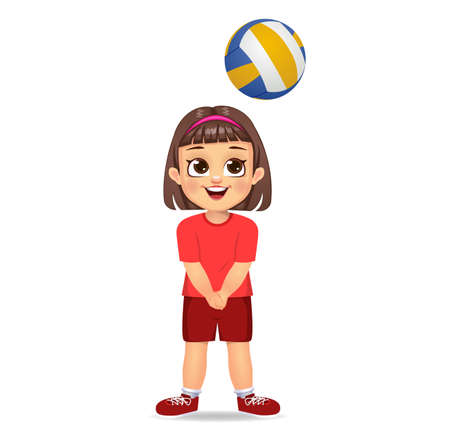 cute girl kid playing volleyballのイラスト素材