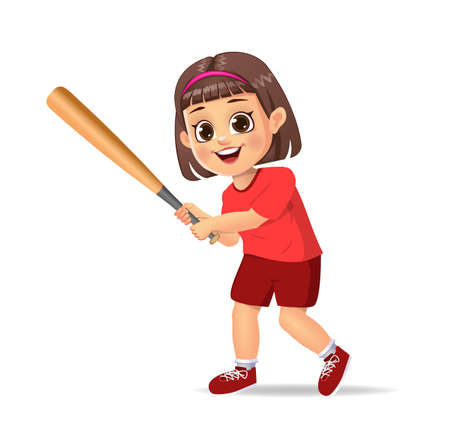 cute girl kid playing baseballのイラスト素材