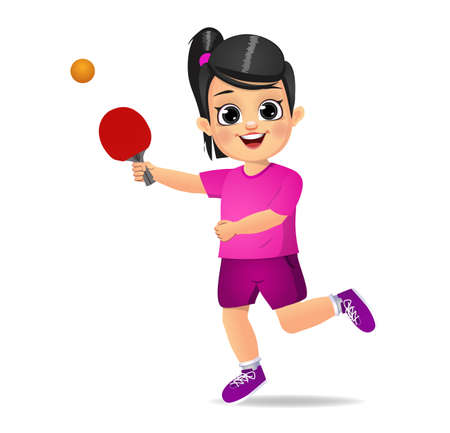 cute girl kid playing table tennisのイラスト素材