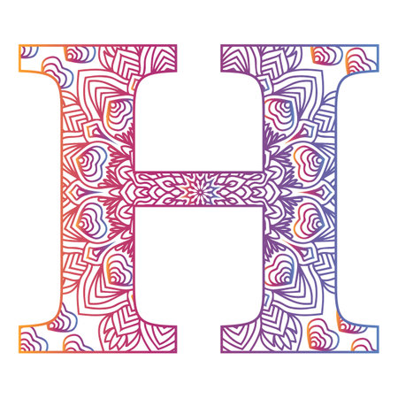 mandala alphabet letter with colorful ornamental design, gradient color alphabetのイラスト素材