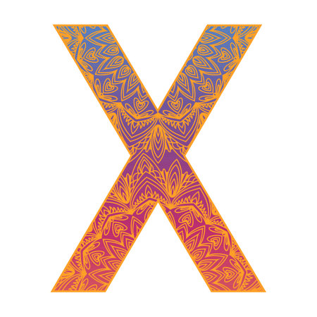 colorful alphabet letter with ornamental mandala design, gradient color alphabetのイラスト素材