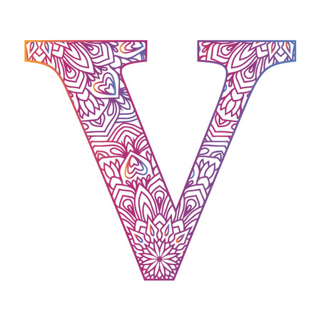 mandala alphabet letter with colorful ornamental design, gradient color alphabetのイラスト素材