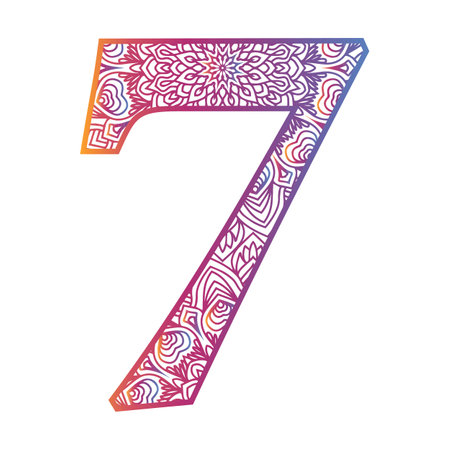 mandala number letter with colorful ornamental design, gradient color number
