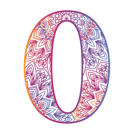 mandala number letter with colorful ornamental design, gradient color numberのイラスト素材