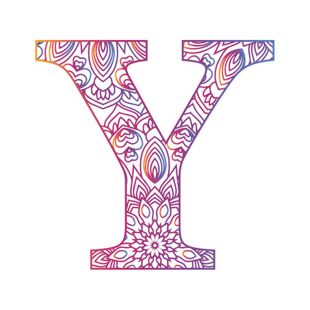 mandala alphabet letter with colorful ornamental design, gradient color alphabetのイラスト素材