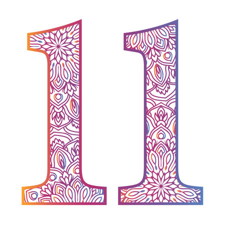 mandala number letter with colorful ornamental design, gradient color numberのイラスト素材
