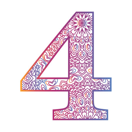 mandala number letter with colorful ornamental design, gradient color numberのイラスト素材