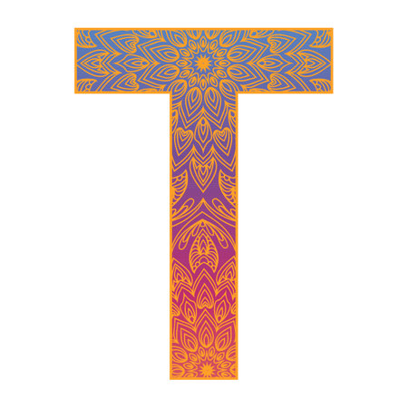 colorful alphabet letter with ornamental mandala design, gradient color alphabetのイラスト素材