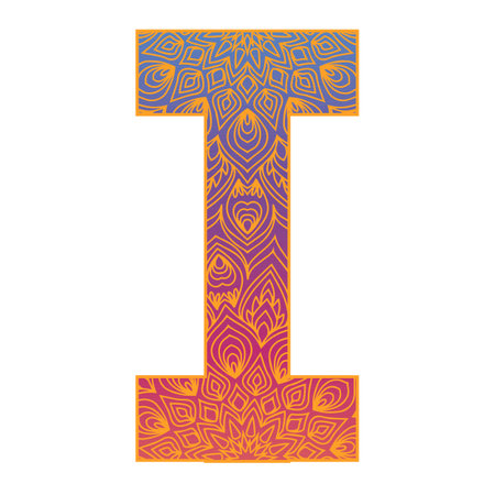 colorful alphabet letter with ornamental mandala design, gradient color alphabetのイラスト素材