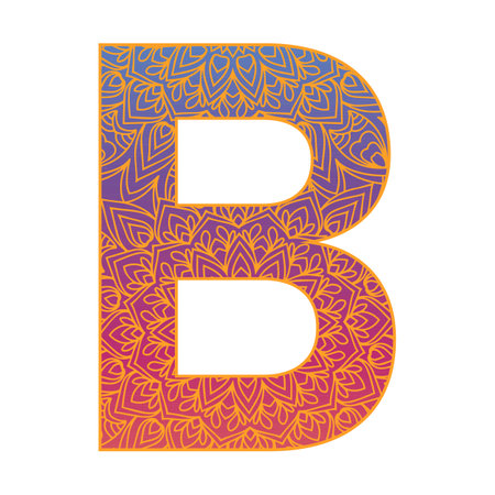 colorful alphabet letter with ornamental mandala design, gradient color alphabetのイラスト素材