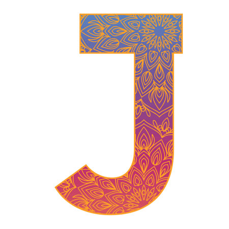 colorful alphabet letter with ornamental mandala design, gradient color alphabetのイラスト素材