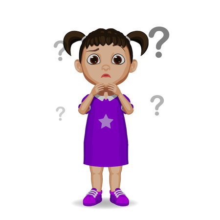 cute kid thinking confused illustrationのイラスト素材