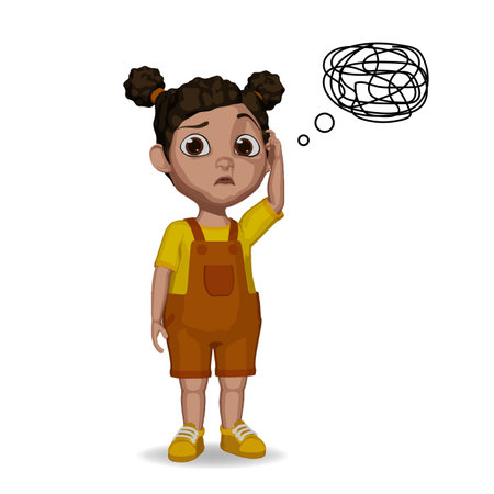cute kid thinking confused illustrationのイラスト素材