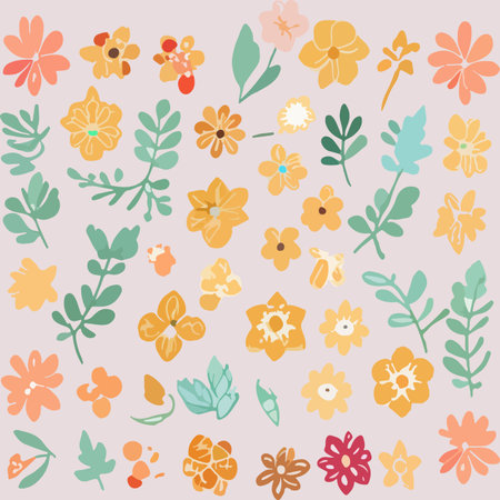 flower and leaves seamless vector pattern vector backgroundのイラスト素材