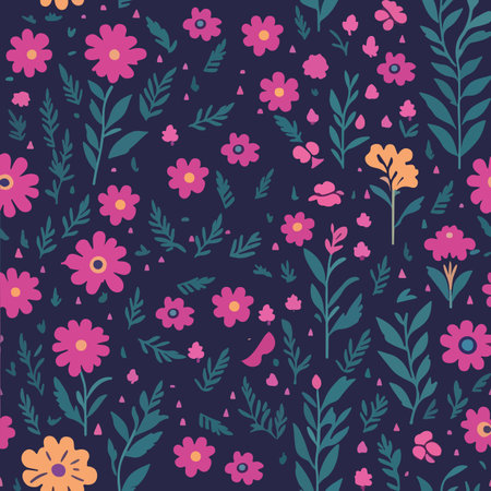 flower and leaves seamless vector pattern vector backgroundのイラスト素材