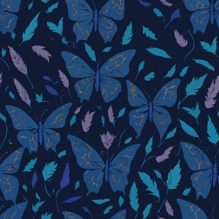 seamless pattern with colorful butterfly wings and leafsのイラスト素材