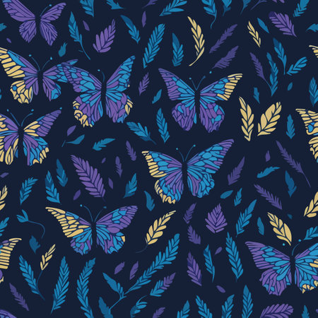 seamless pattern with colorful butterfly wings and leafsのイラスト素材