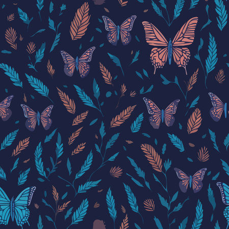 seamless pattern with colorful butterfly wings and leafsのイラスト素材