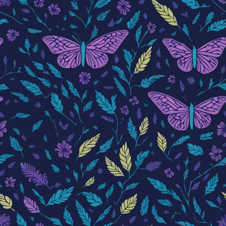 seamless pattern with colorful butterfly wings and leafsのイラスト素材
