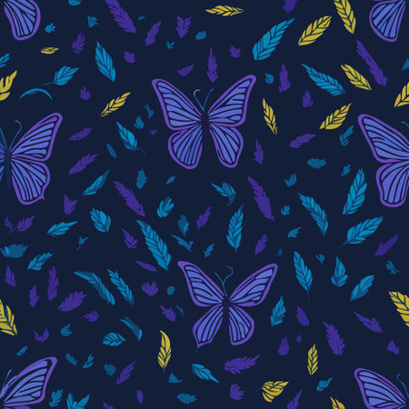 seamless pattern with colorful butterfly wings and leafsのイラスト素材
