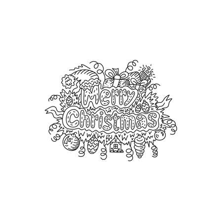 Inscription Merry Christmas. Doodle style. Vector illustration.のイラスト素材