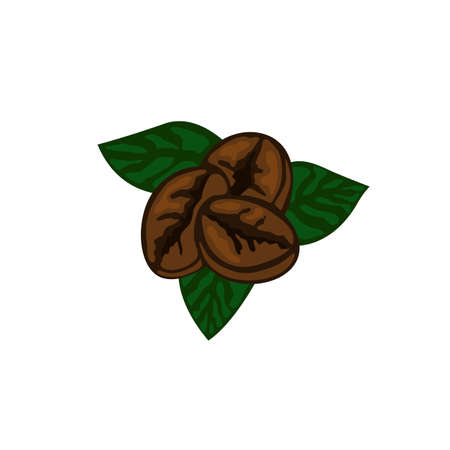 Fragrant coffee beans lie on coffee leaves. Vector illustration.のイラスト素材
