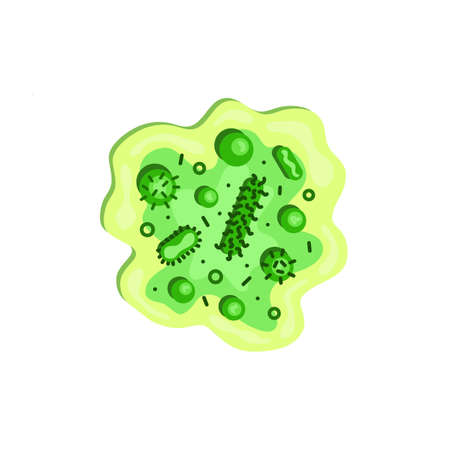 Green bacteria float in the liquid. Vector illustration.のイラスト素材