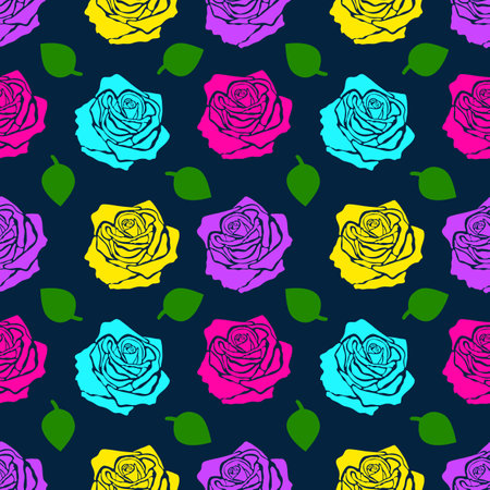 Seamless pattern of multi-colored roses. Vector illustration.のイラスト素材