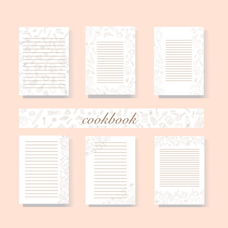 Cookbook pages. A book for recording food recipes. Vector illustration.のイラスト素材