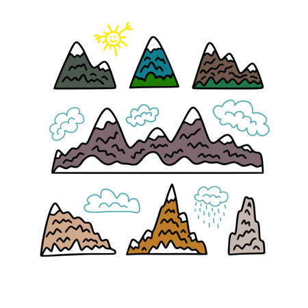 Mountains and clouds set. Vector illustration.のイラスト素材