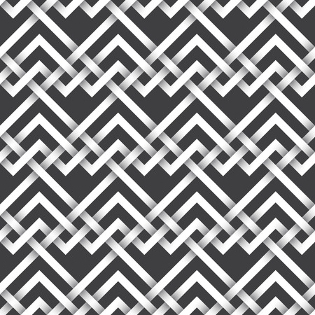 Abstract repeatable pattern background of white twisted strips. Swatch of intertwined zigzag and straight lines.Seamless pattern with volume effect.のイラスト素材