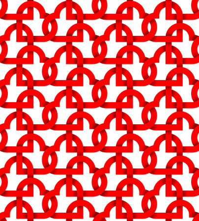 Abstract repeatable pattern background of red twisted strips on white. Swatch of intertwined hearts.のイラスト素材