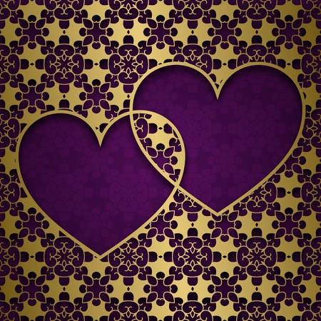 Traditional ornamental background with frame of two heartsのイラスト素材
