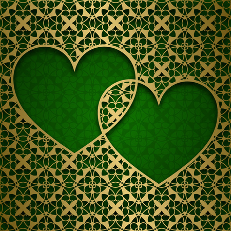 Traditional ornamental background with frame of two heartsのイラスト素材
