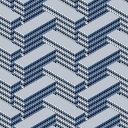 Endless array of tower blocks. Abstract vector seamless pattern with volume isometric illusion.のイラスト素材