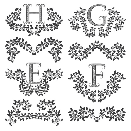 Design ornamental elements and monograms set. Floral tattoo in vintage baroque style. Vintage page ornate decorations.のイラスト素材