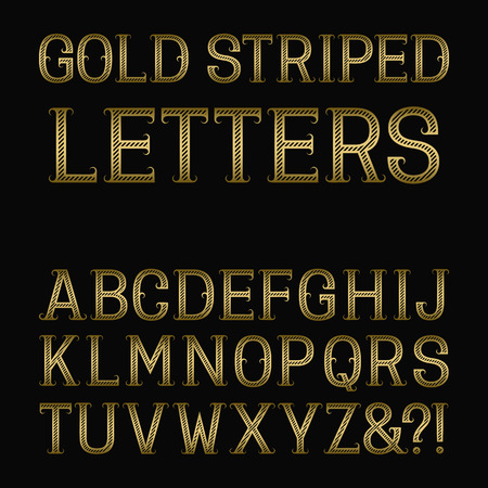 Golden striped letters with flourishes.のイラスト素材
