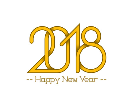 Yellow numbers 2018 with Happy New Year text for greeting card design.のイラスト素材