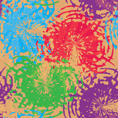 Abstract grunge seamless chaotic pattern with blots and dots. Trendy colorful texture background. Modern wallpaper. Fashionable print with a shabby paint effect.のイラスト素材